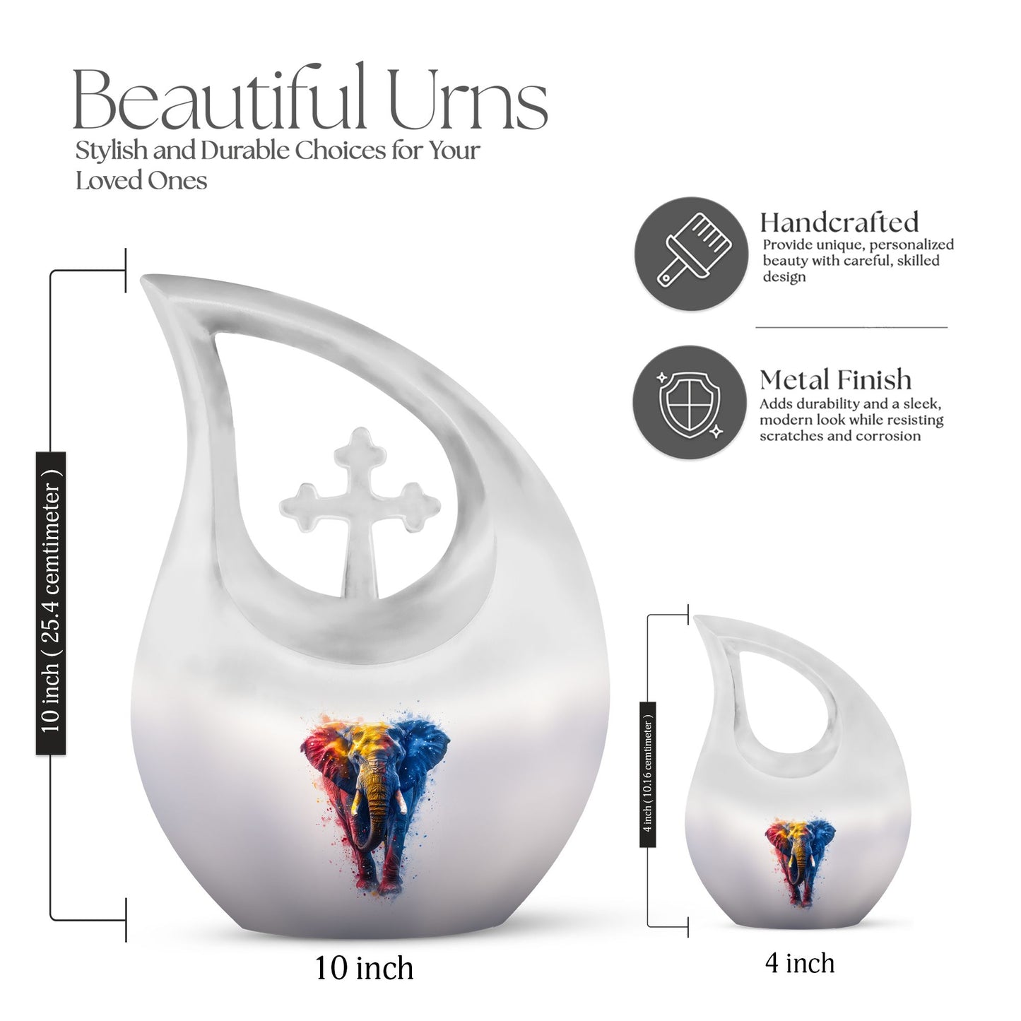 10-inch Elephant themed Cross Drop Aluminium Urn