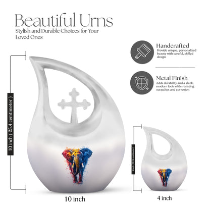 10-inch Elephant themed Cross Drop Aluminium Urn