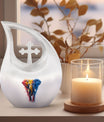 10-inch Elephant themed Cross Drop Aluminium Urn