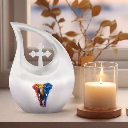10-inch Elephant themed Cross Drop Aluminium Urn