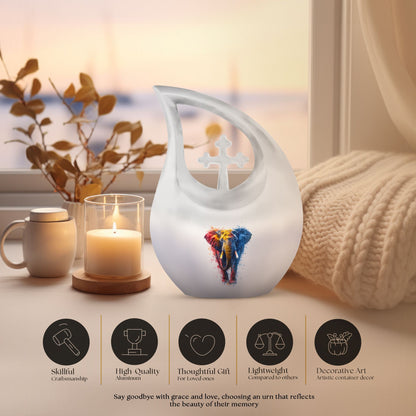10-inch Elephant themed Cross Drop Aluminium Urn