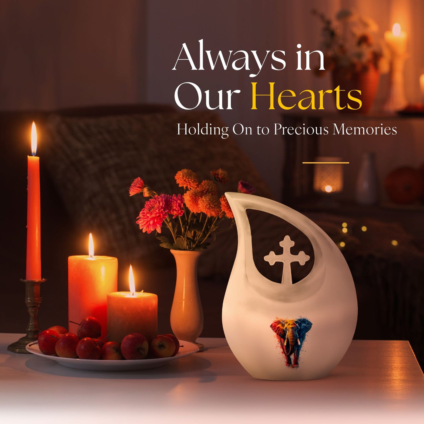 10-inch Elephant themed Cross Drop Aluminium Urn