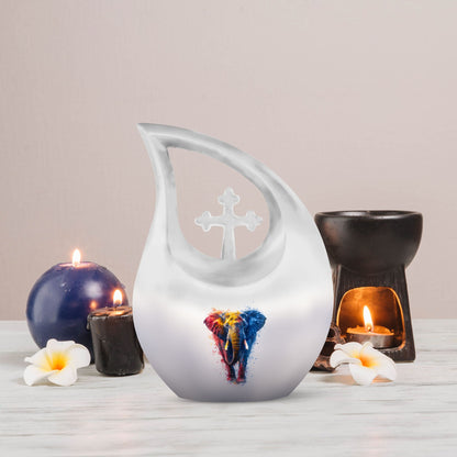 10-inch Elephant themed Cross Drop Aluminium Urn