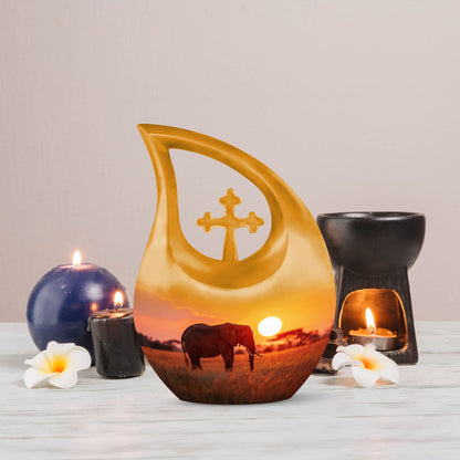 10 Inch Elephant Urn with Cross Drop design, made from Aluminium