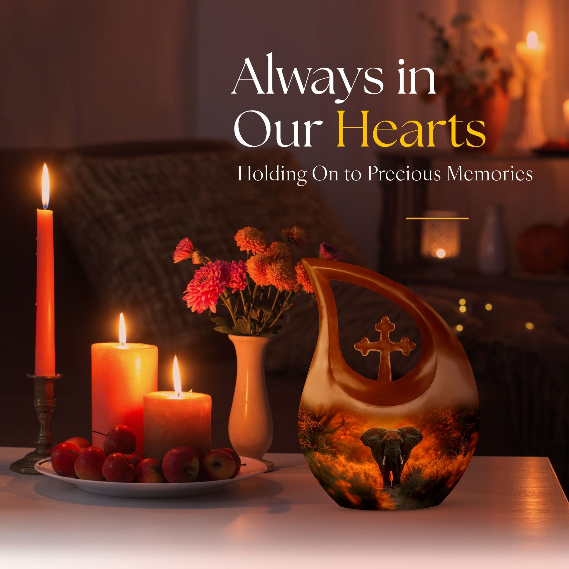 10 inch Elephant-themed Cross Drop Urn, Keepsake for Man's Ashes, Aluminium Made