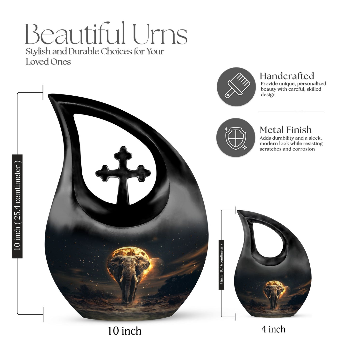 10-inch Elephant themed Cross-Drop Large Urn