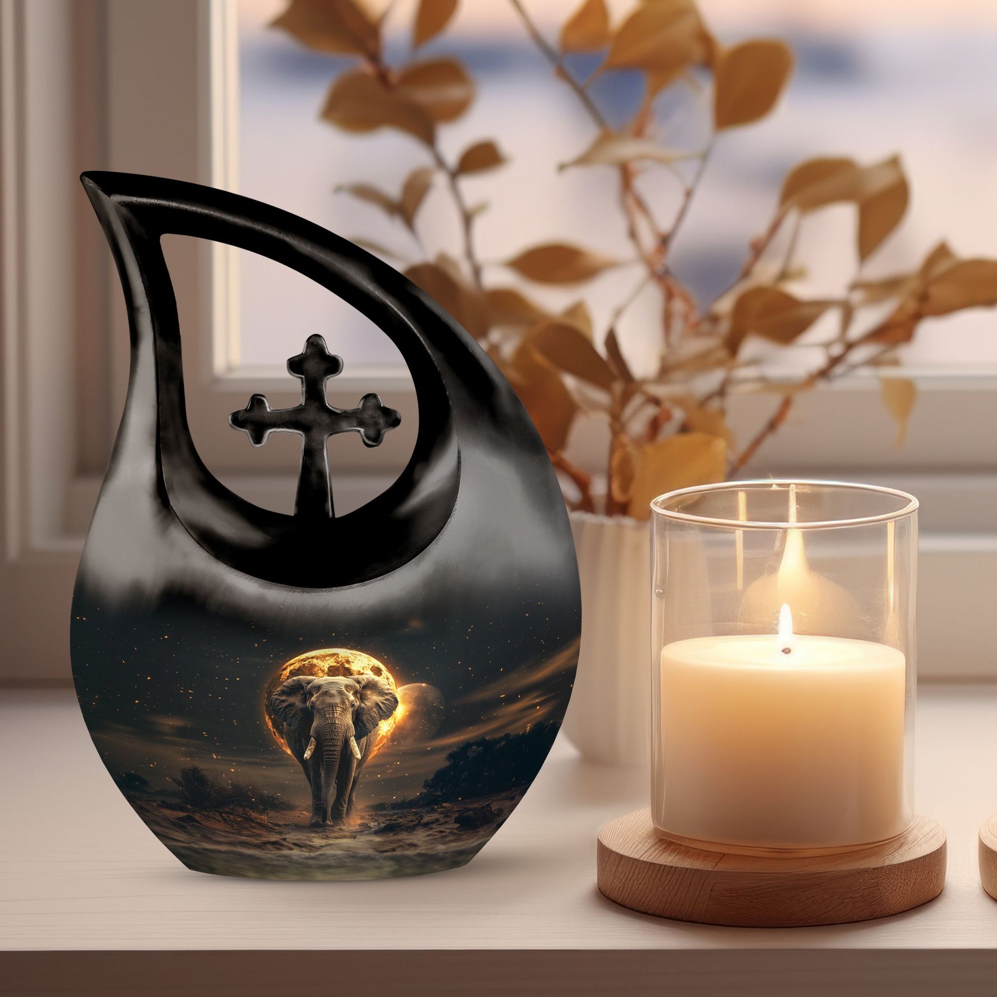10-inch Elephant themed Cross-Drop Large Urn
