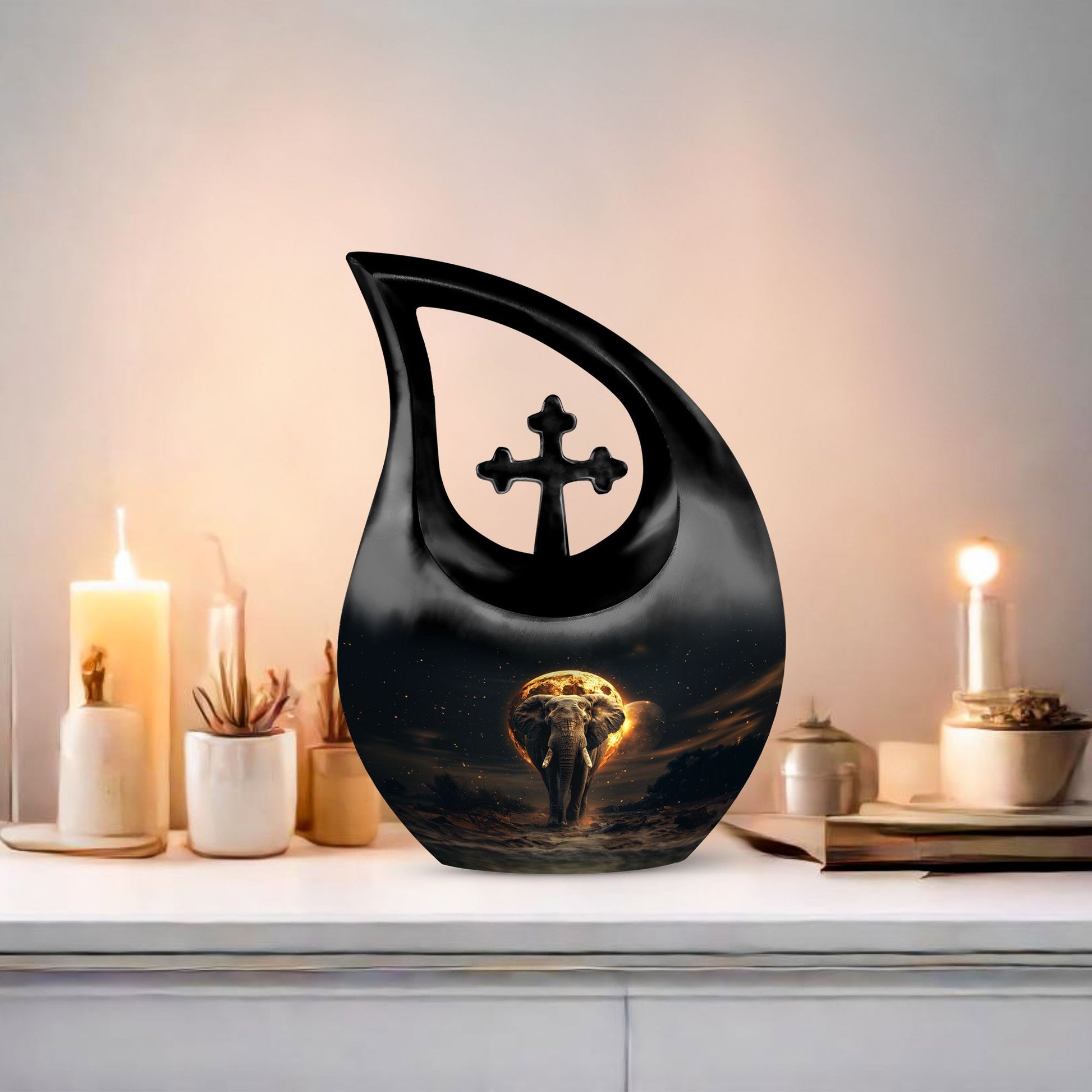 10-inch Elephant themed Cross-Drop Large Urn