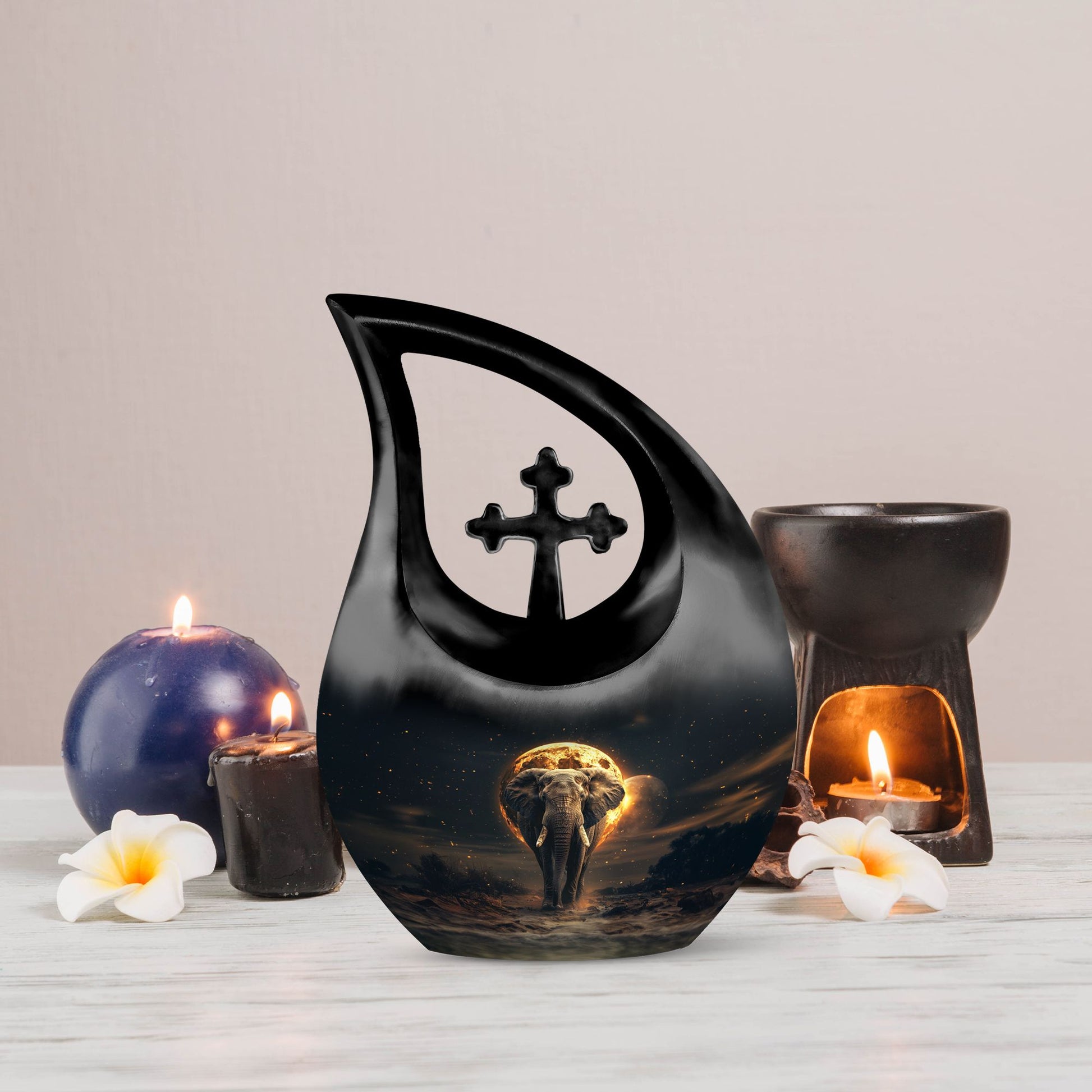 10-inch Elephant themed Cross-Drop Large Urn