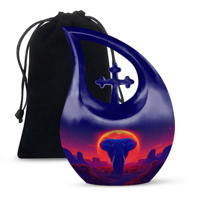 Elephant themed Cross Drop Medium Size Urn