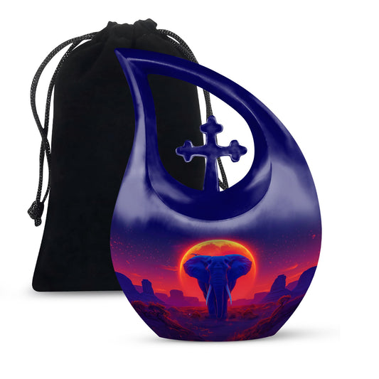 Elephant themed Cross Drop Medium Size Urn