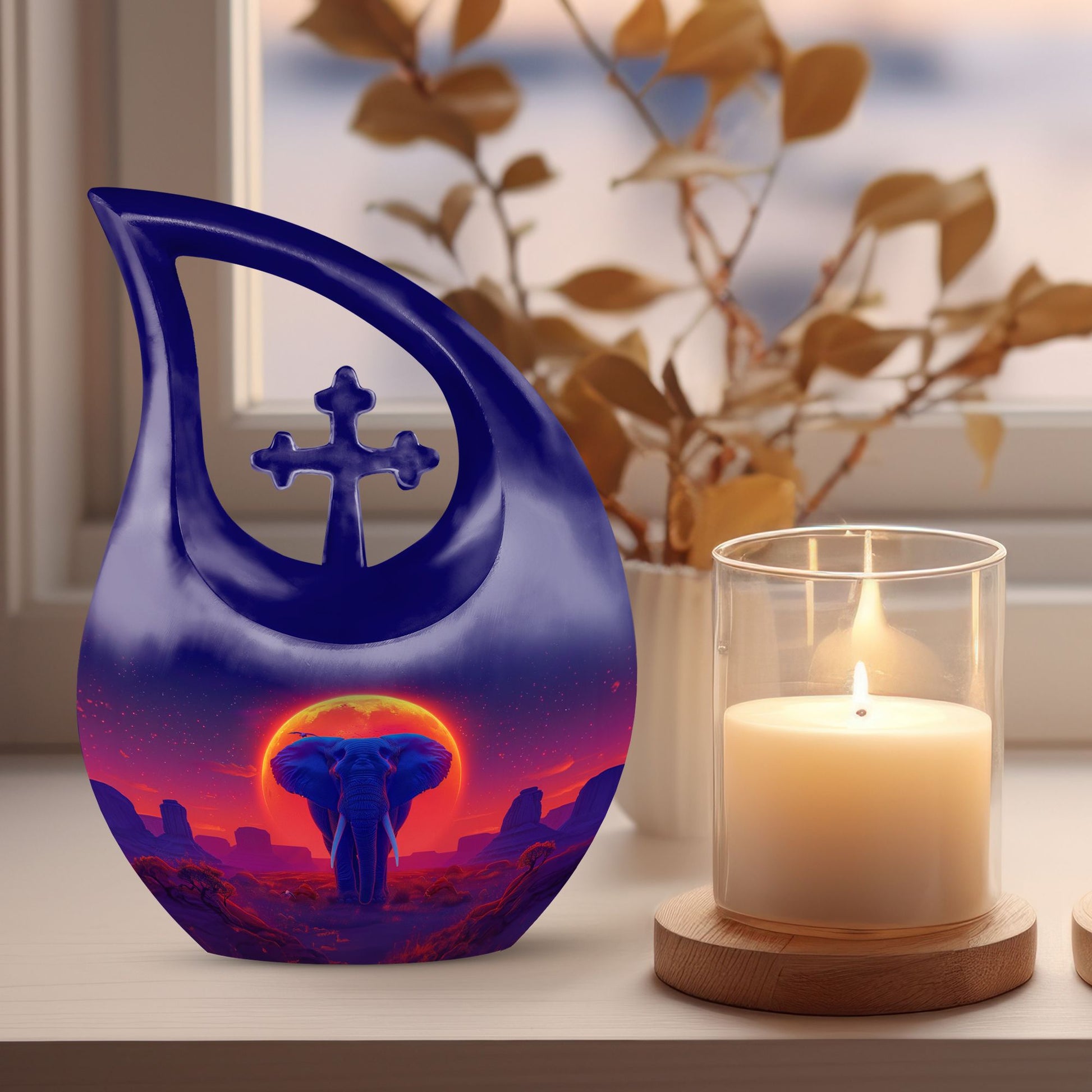 Elephant themed Cross Drop Medium Size Urn