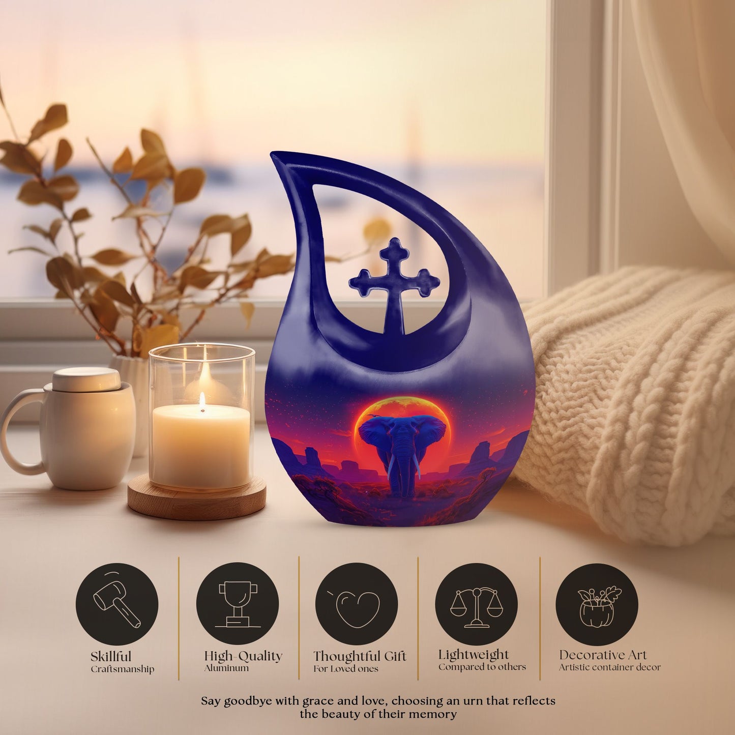 Elephant themed Cross Drop Medium Size Urn