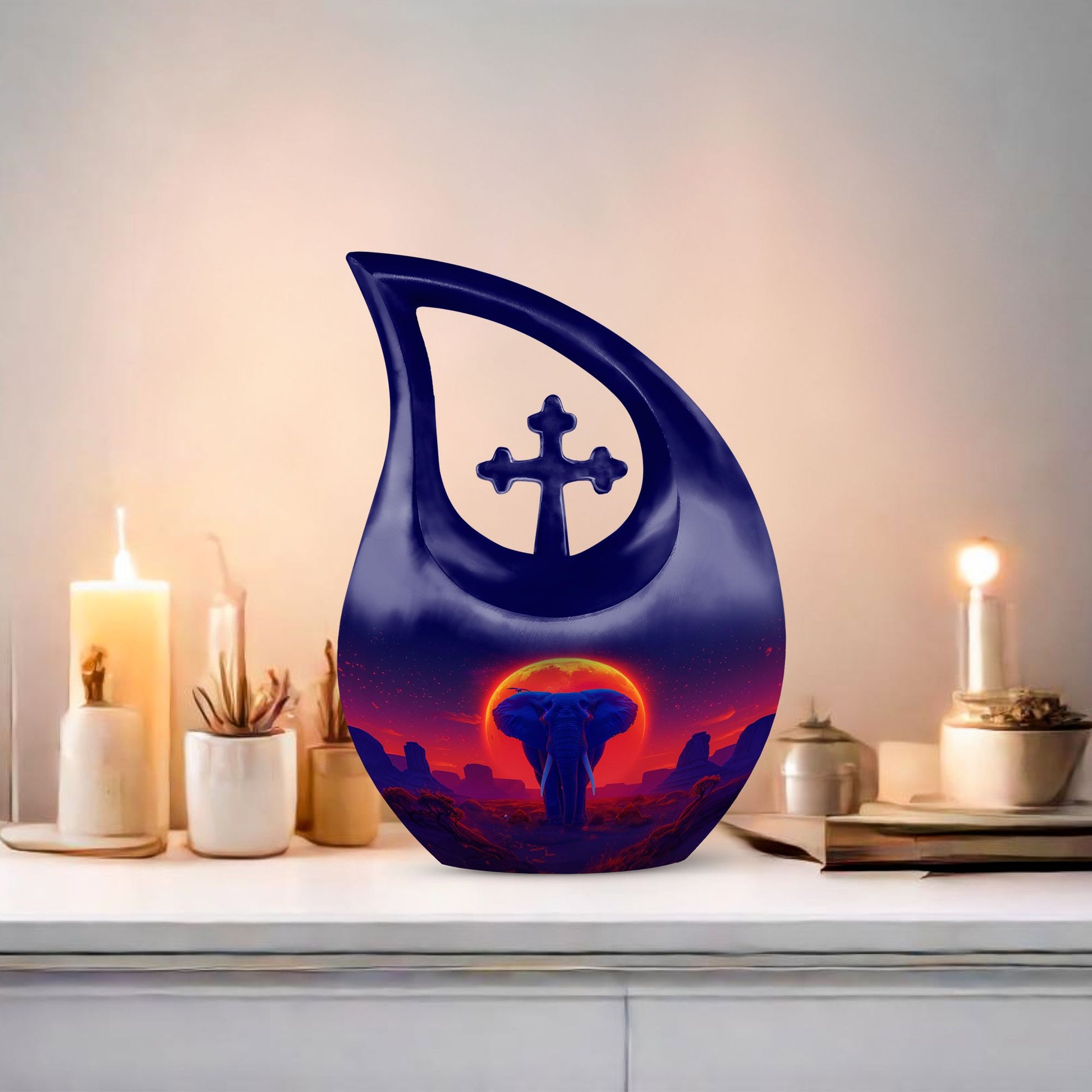 Elephant themed Cross Drop Medium Size Urn