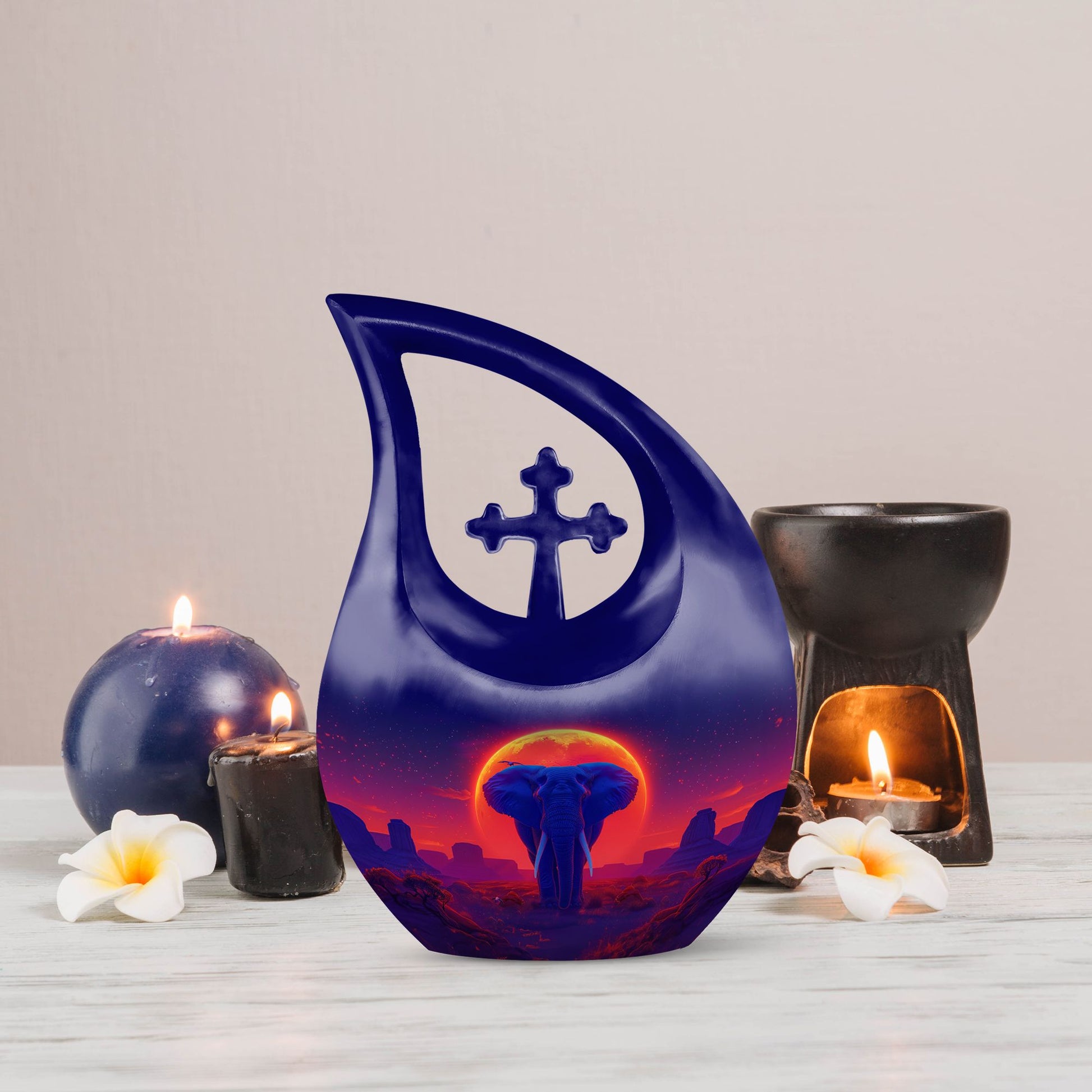 Elephant themed Cross Drop Medium Size Urn