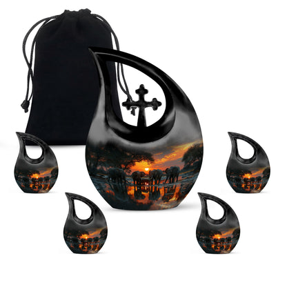 Elephant Family Cross Drop Urn