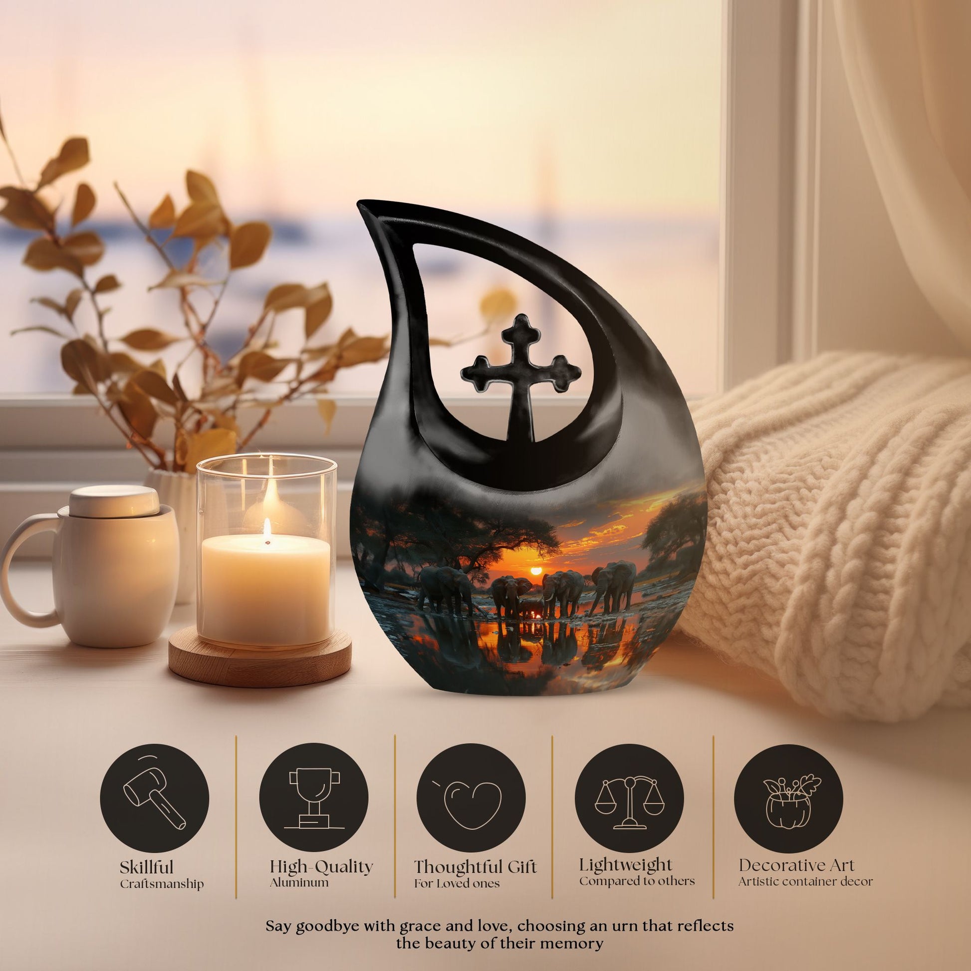 Elephant Family Cross Drop Urn