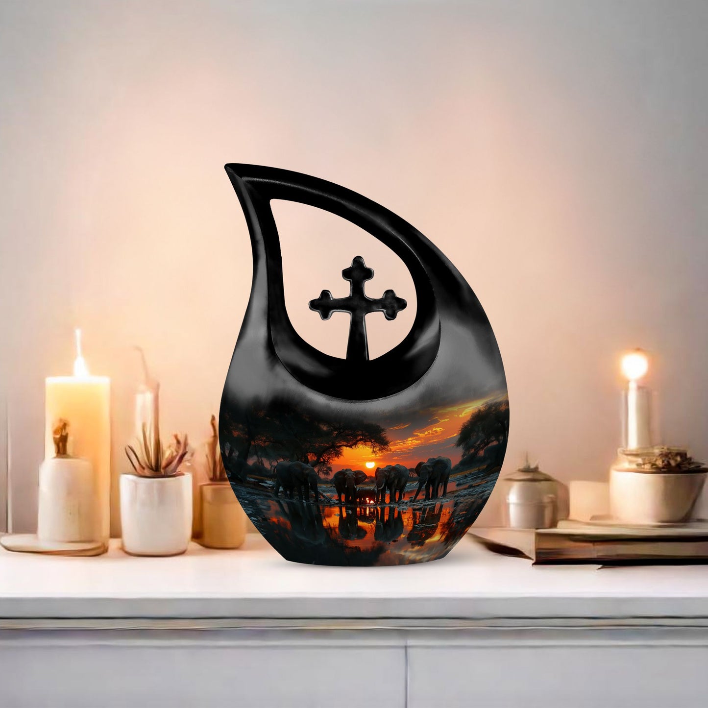 Elephant Family Cross Drop Urn
