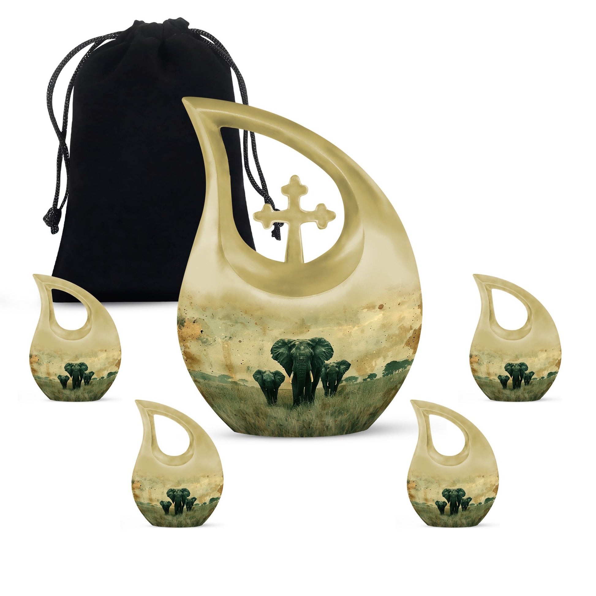 Elephant Family Tribute - Miniature Memorial Urn For Ashes