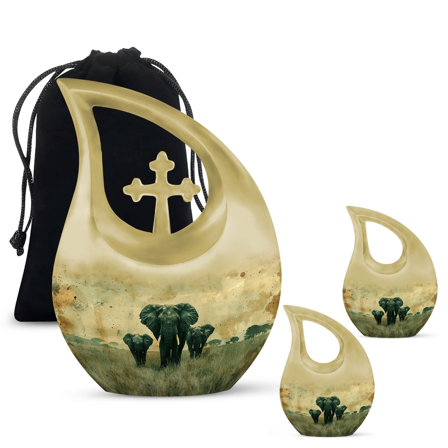 10-inch Elephant Family Cross Drop Urn