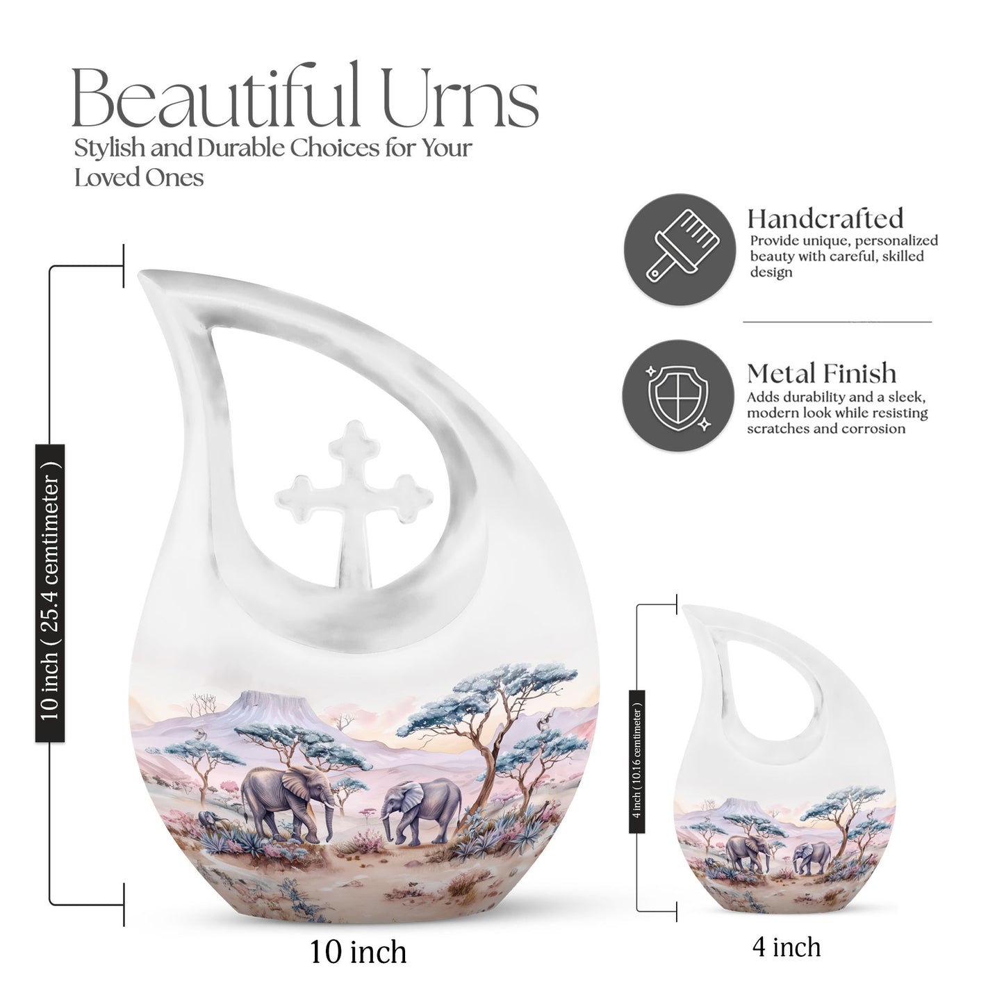 10-inch Elephant Family themed Urn