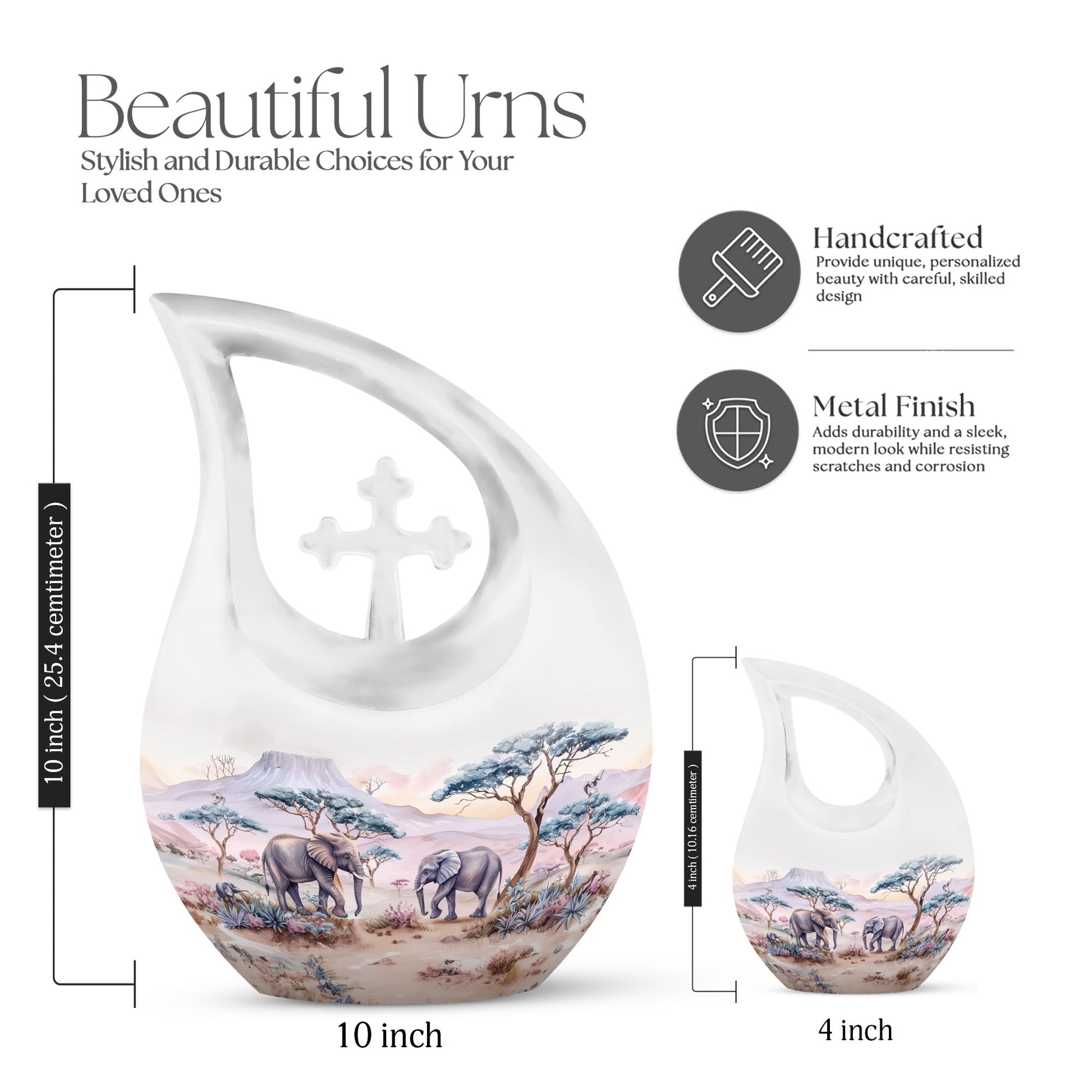 10-inch Elephant Family themed Urn