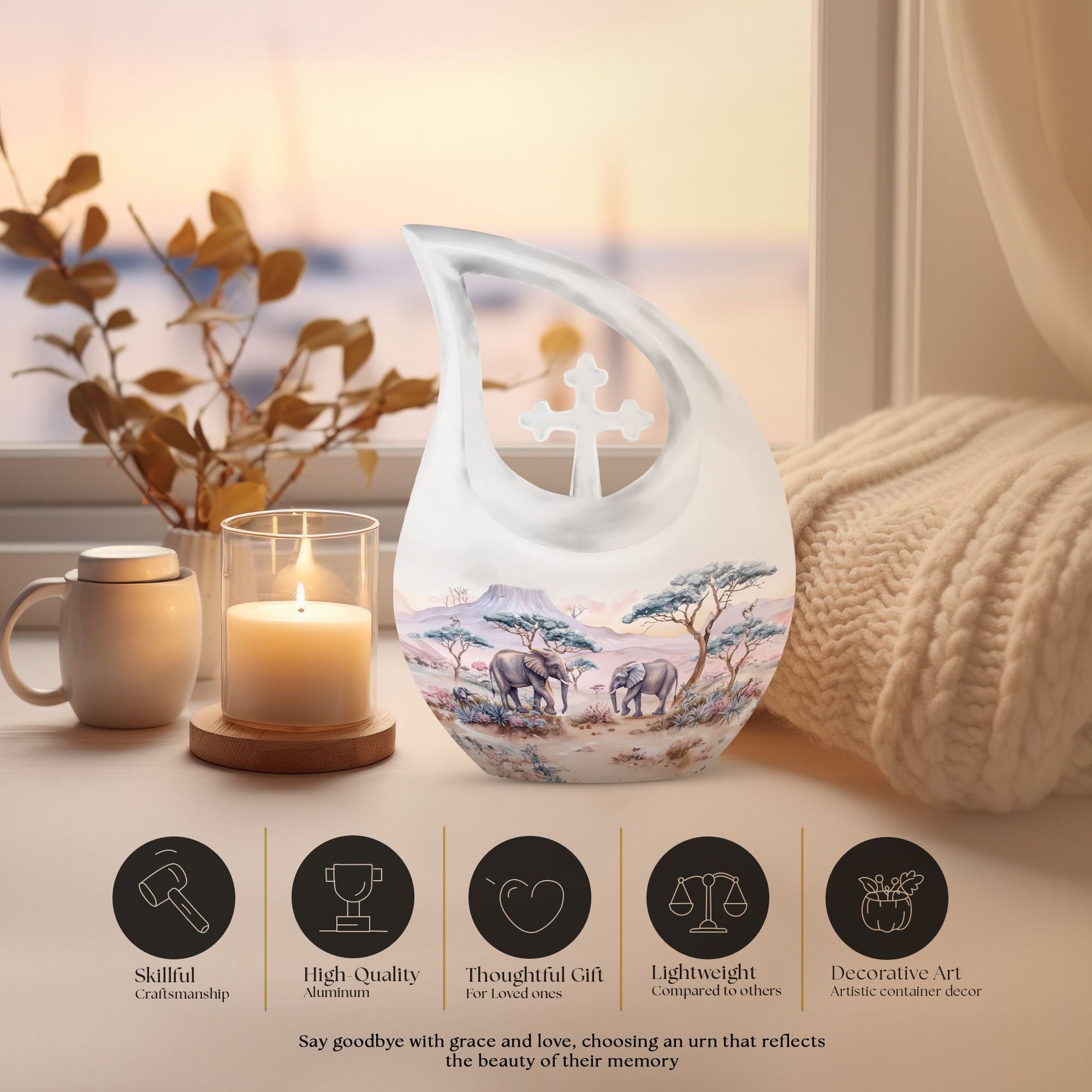 10-inch Elephant Family themed Urn