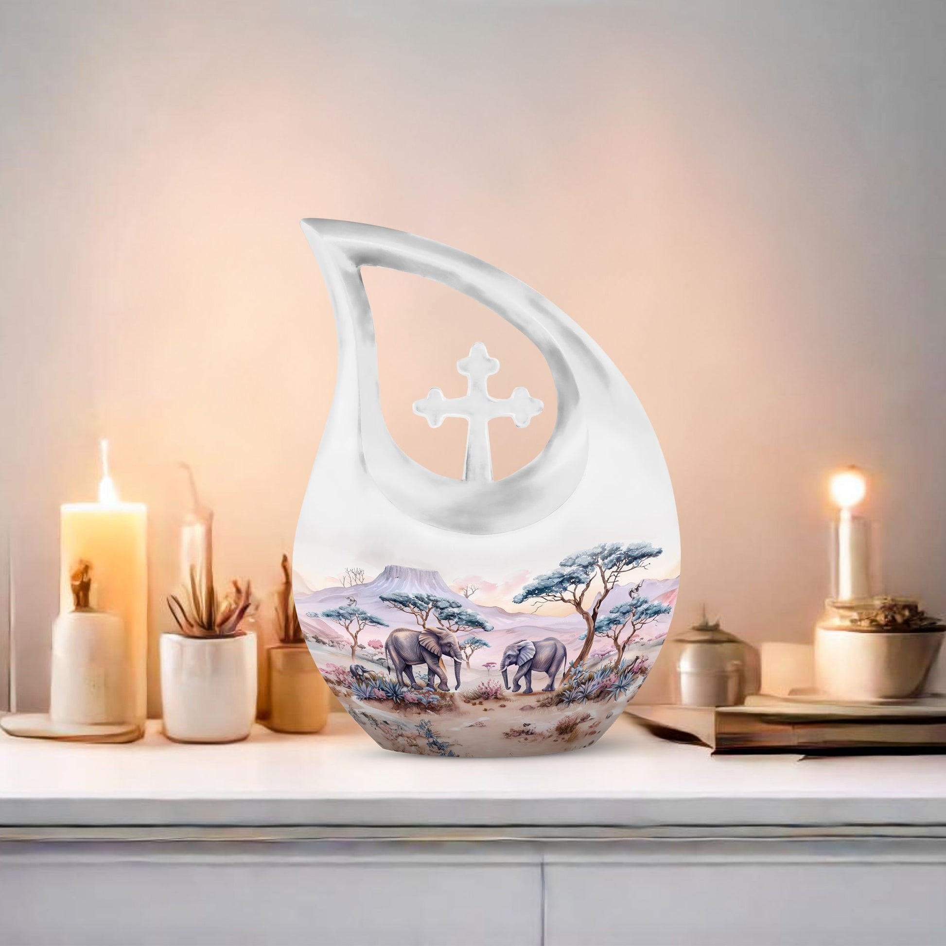 10-inch Elephant Family themed Urn