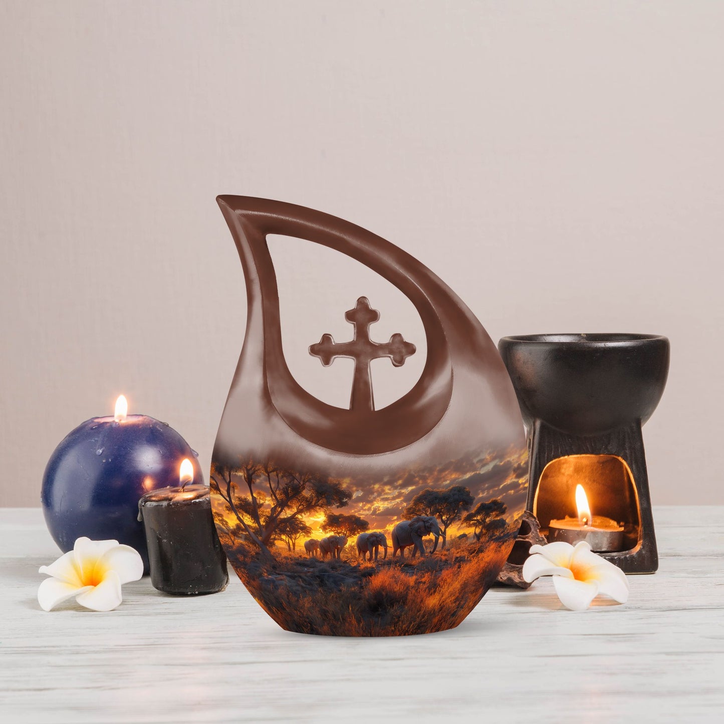 10-Inch Elephant Family Cross Drop Urn