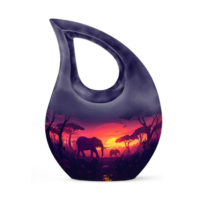 10-inch Elephant Family-themed Aluminum Cross Drop Memorial Urn