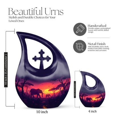 10-inch Elephant Family-themed Aluminum Cross Drop Memorial Urn