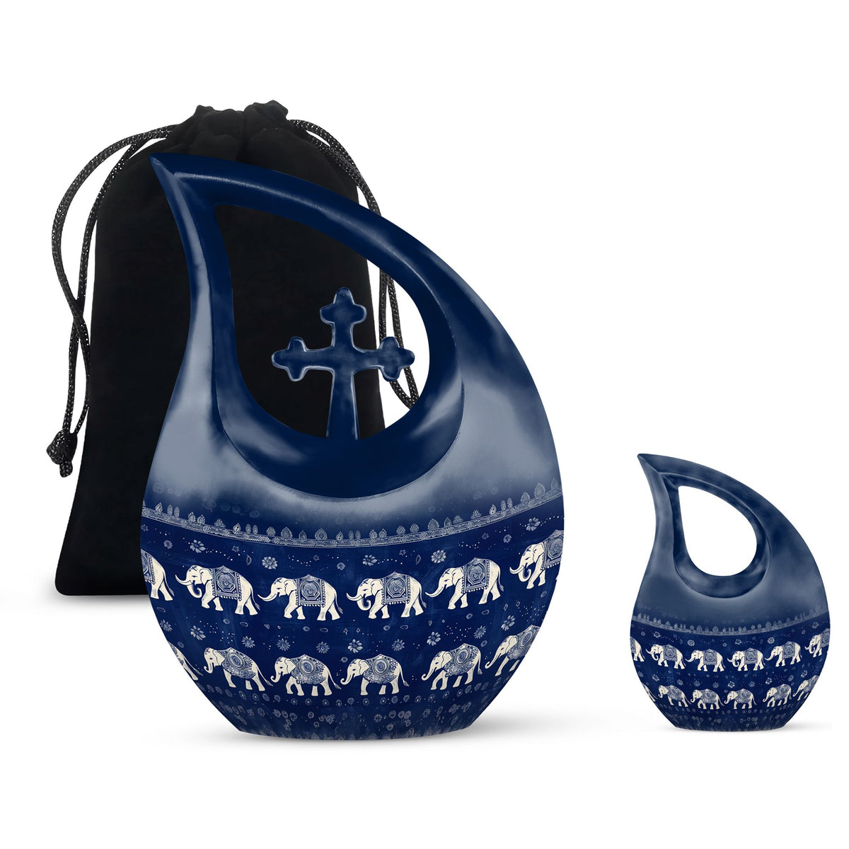 Elephant Family Theme Large Urn With 1 Keepsake Urn