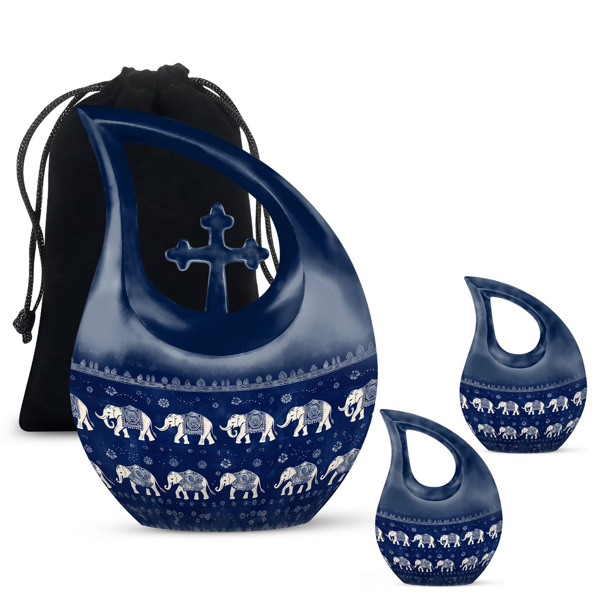 Elephant Family Theme Large Urn With 2 Keepsake Urn