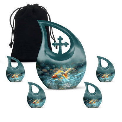 Gold Personalized Fish Cremation Urn for Pet Ashes - 10-inch, 200 cu in - Yatskia