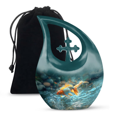 Gold Personalized Fish Cremation Urn for Pet Ashes - 10-inch, 200 cu in - Yatskia