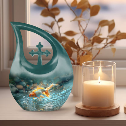 10 inch Gold Fish Cross Drop Urn for ashes