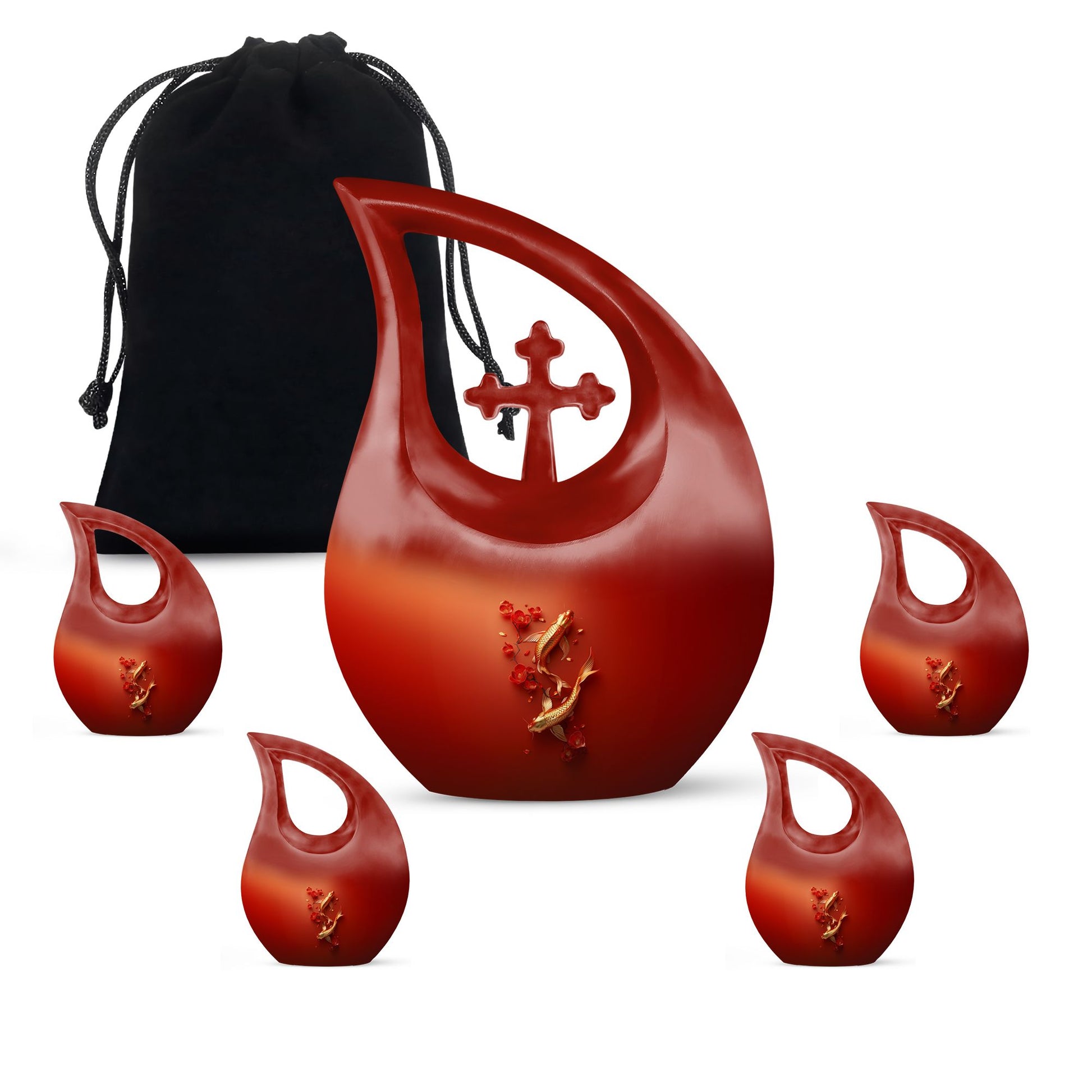 Gold Fish Theme Large Urn With 4 Keepsake Urn