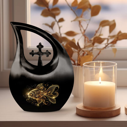 10-inch gold fish cross drop memorial urn