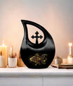 10-inch gold fish cross drop memorial urn