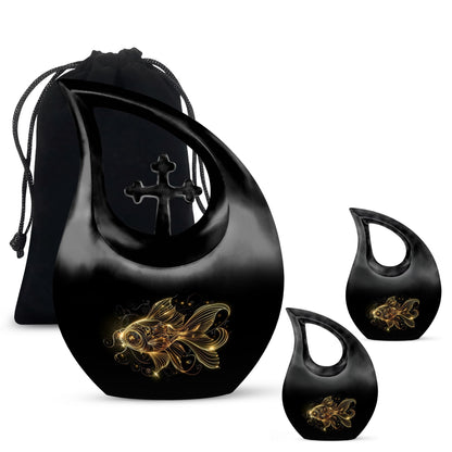 10-inch gold fish cross drop memorial urn