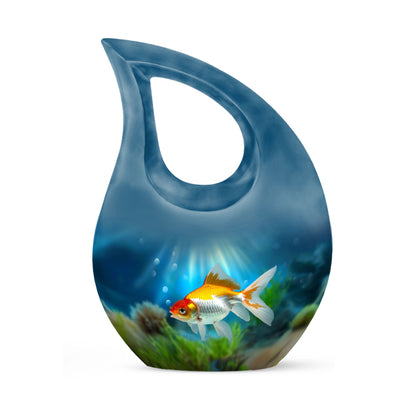 Gold Fish Design Cross Drop Funeral Urn