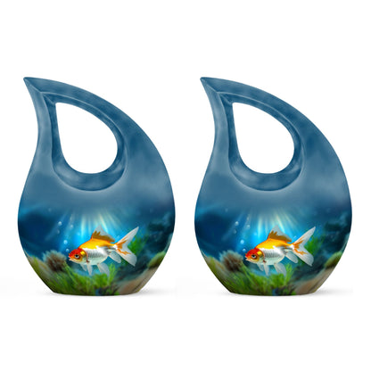 Gold Fish Design Cross Drop Funeral Urn