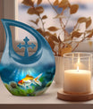 Gold Fish Design Cross Drop Funeral Urn