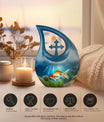 Gold Fish Design Cross Drop Funeral Urn