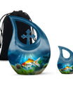 Gold Fish Design Cross Drop Funeral Urn