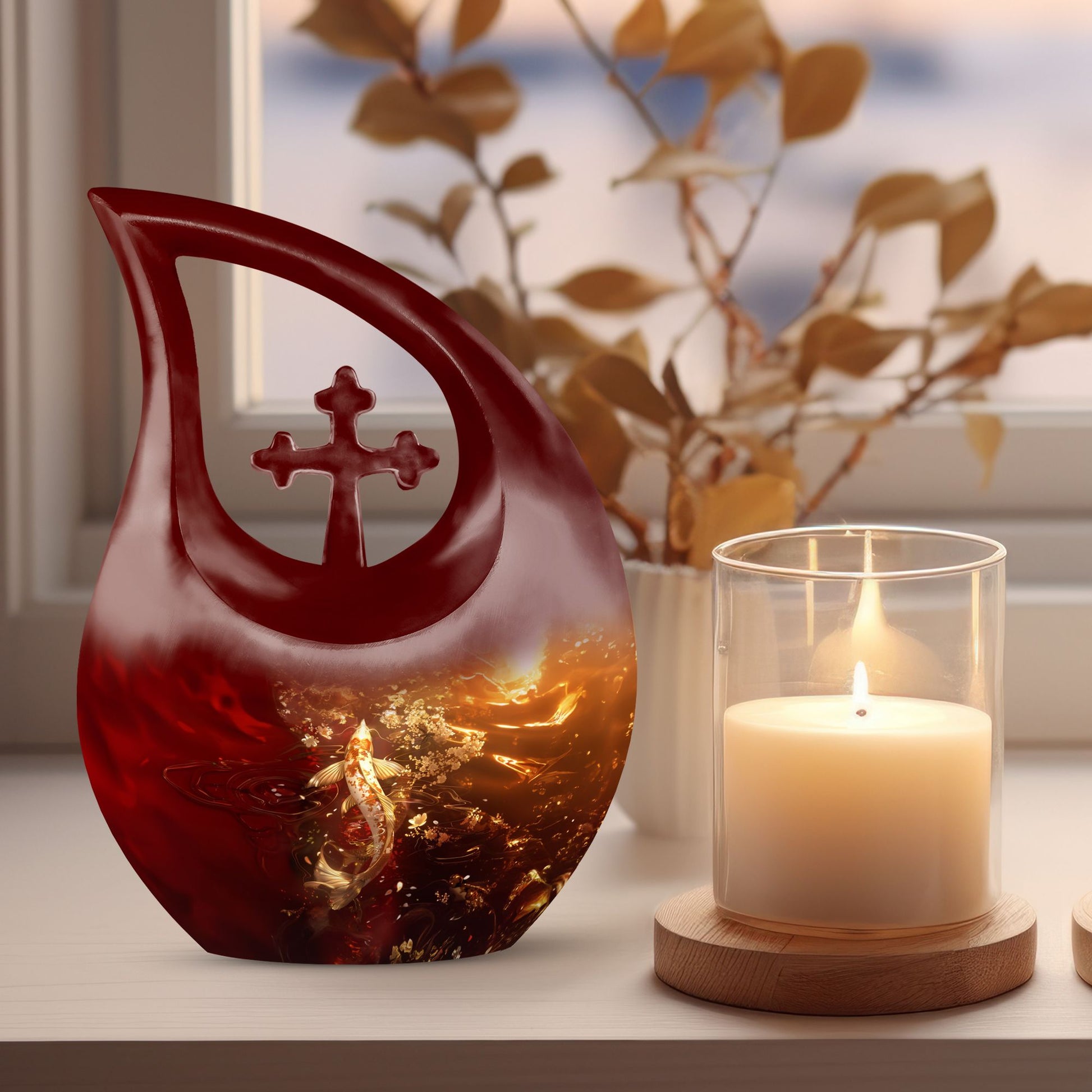 Gold Fish themed Cross Drop Mini Urn