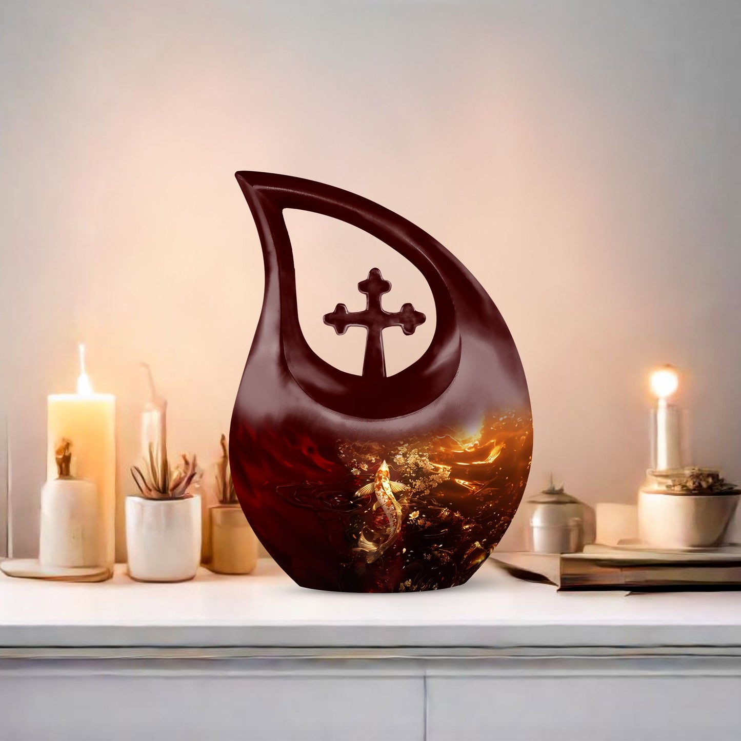Gold Fish themed Cross Drop Mini Urn