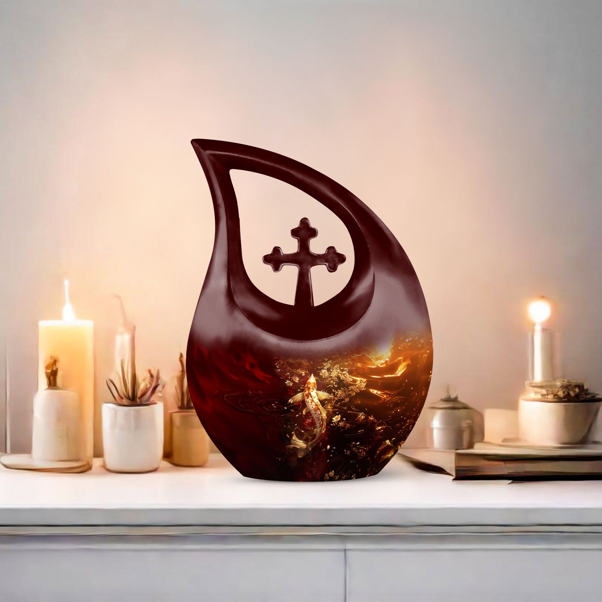 Gold Fish themed Cross Drop Mini Urn