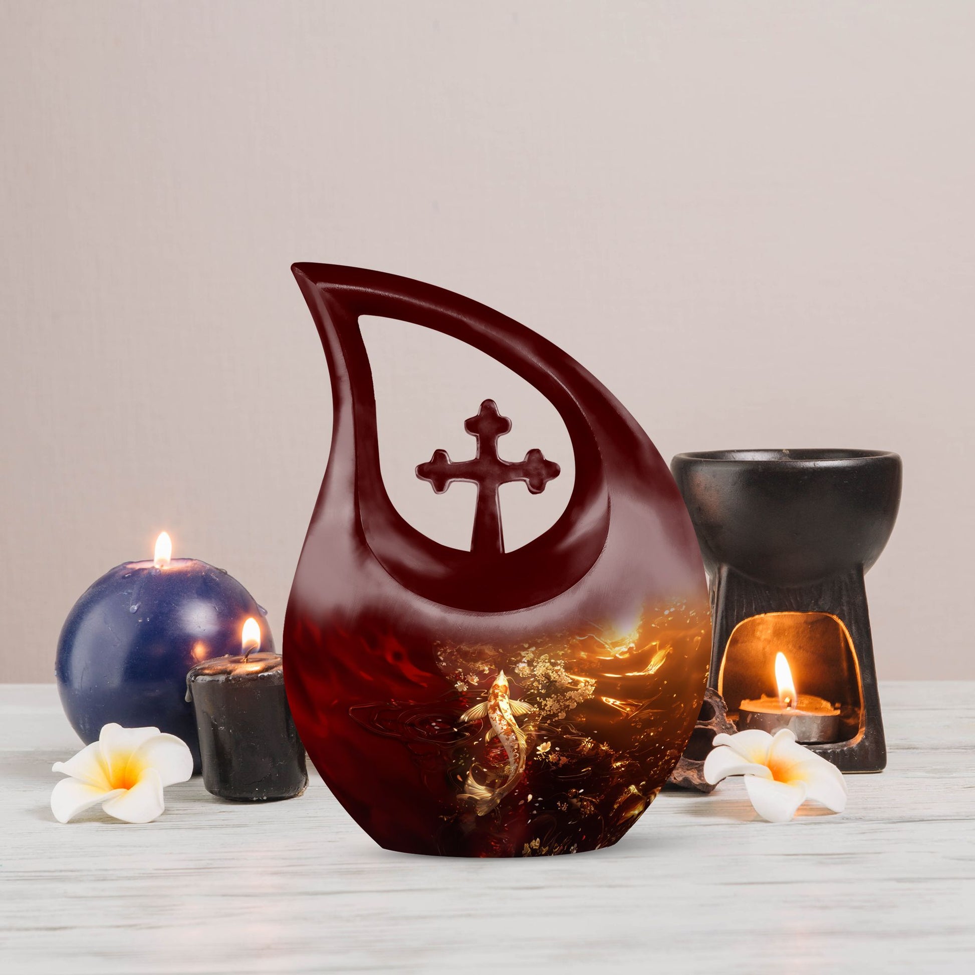 Gold Fish themed Cross Drop Mini Urn