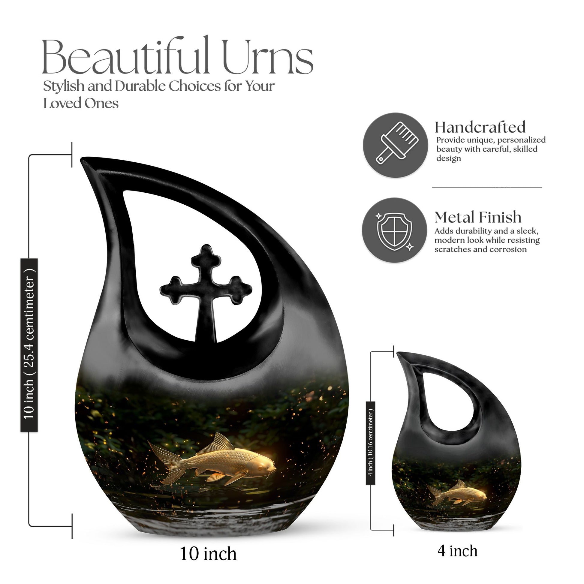 10-inch Gold Fish Urn